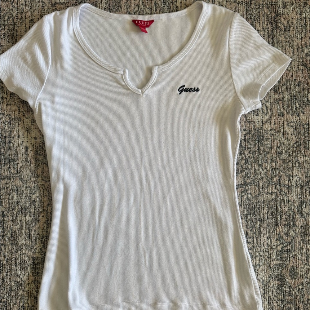 Y2K Vintage Guess White Fitted Ribbed Short Sleeve T-Shirt